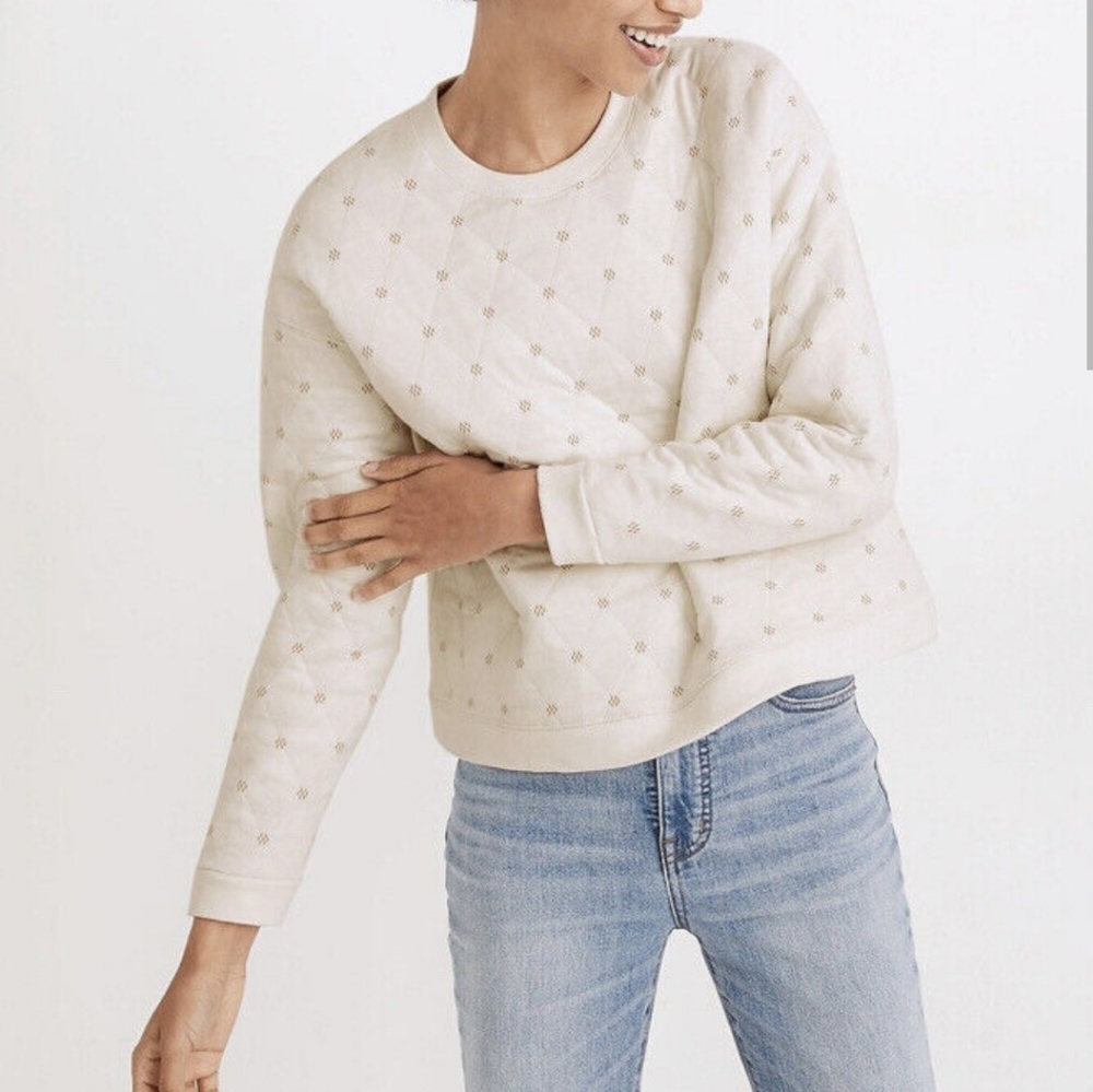 Madewell Swing Sweatshirt Womens XLarge Beige Quilted Boxy Cropped Cozy Lounge - Picture 2 of 12